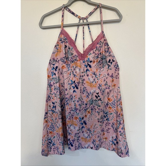 Babydoll tank slip BoHo pink lace women's size medium - Picture 2 of 8